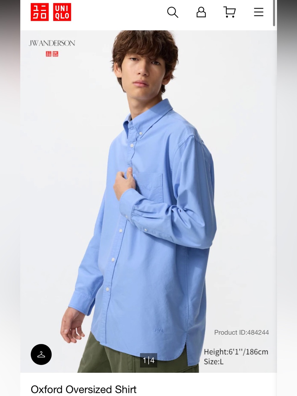 Uniqlo JW Anderson Oxford Oversized Shirt, medium